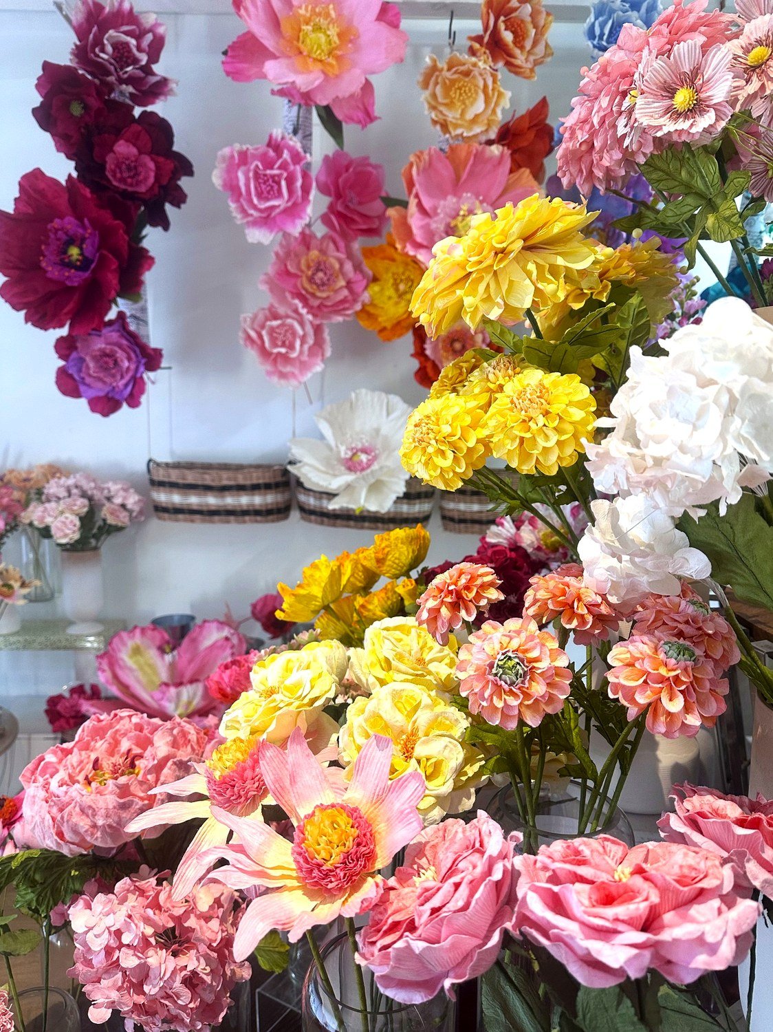 Colourful handmade paper flowers in the Fleur and Fauna studio