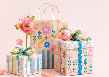 Colourful floral gift wrap and pastel parcels