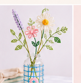 Garden style beaded flowers in a painted jar